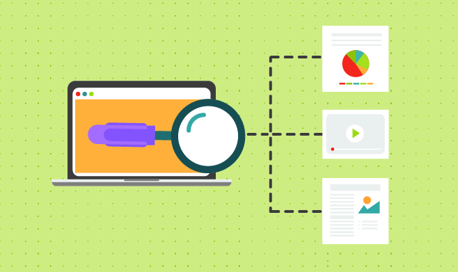 Illustration of search leading to data, video and information