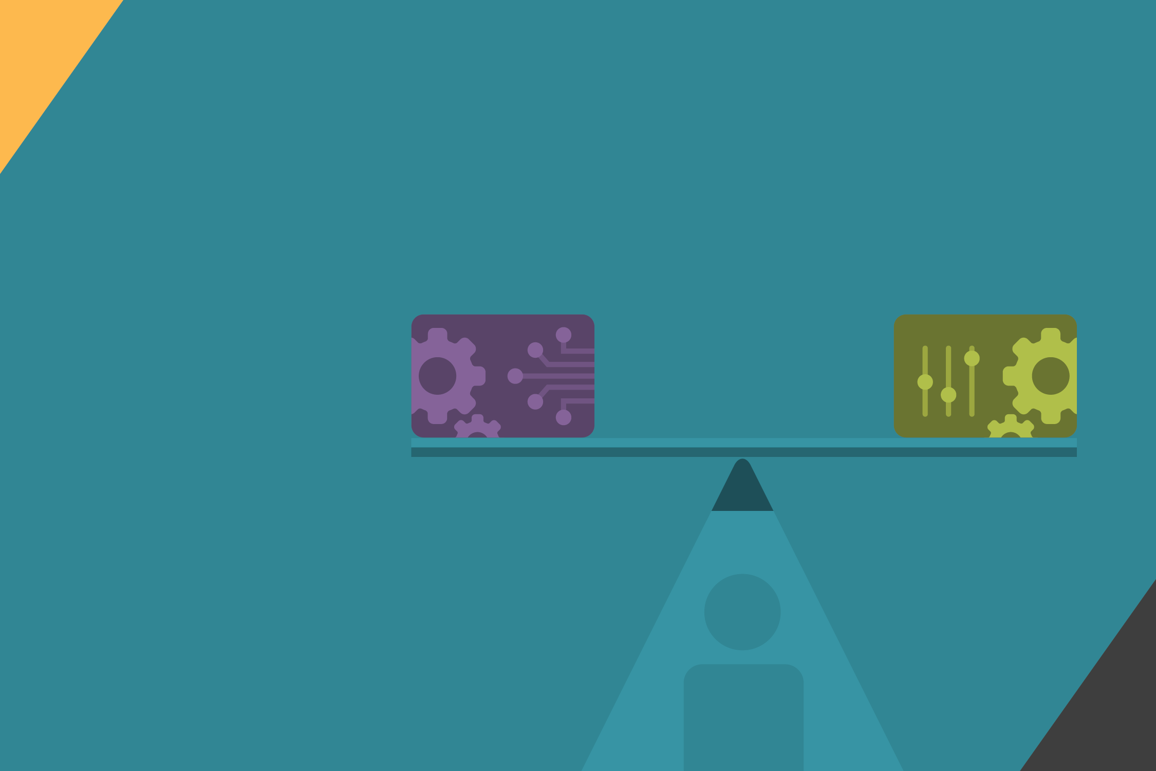 Graphic of a scale representing balance between automation and personalization.