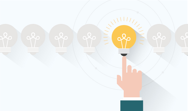 Graphic of a row of lightbulbs with a hand touching to light one up